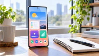 Téléphone Android et icônes de fonctions sur un fond clair