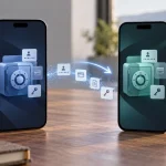 Deux téléphones illustrant le transfert de mots de passe entre applications