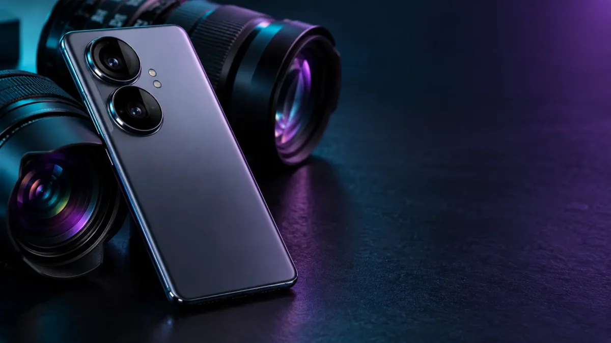 Smartphone générique avec modules photo sur un fond sombre