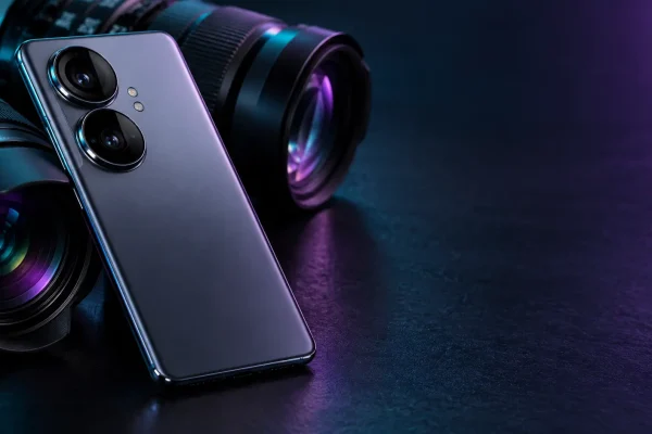 Smartphone générique avec modules photo sur un fond sombre