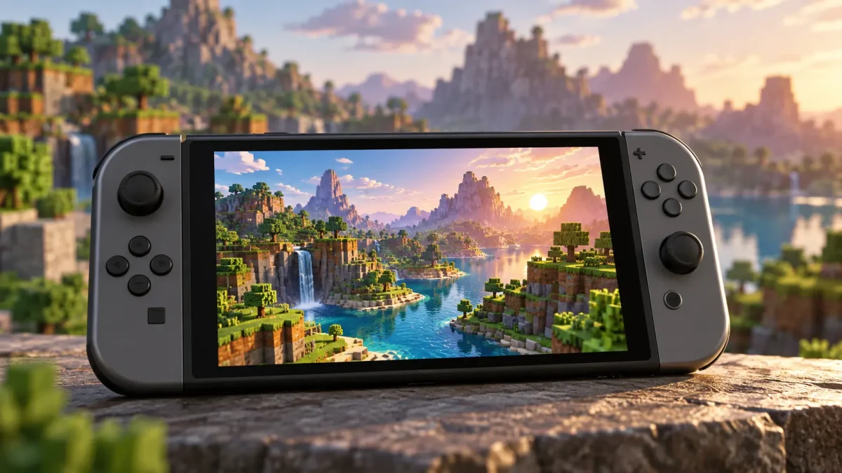 Console portable générique affichant un paysage construit en blocs