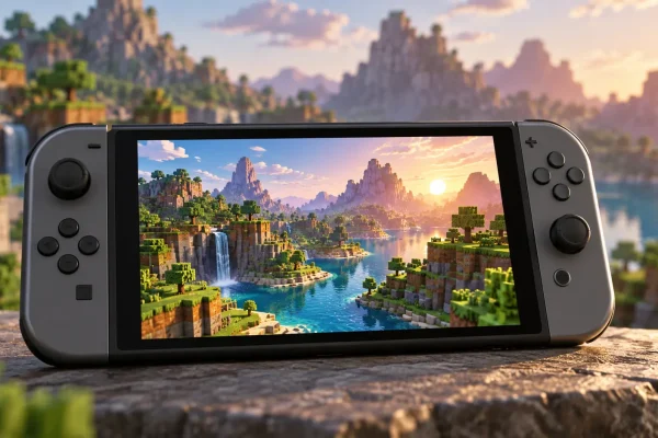 Console portable générique affichant un paysage construit en blocs