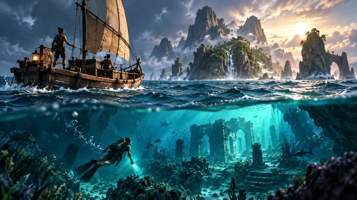 Navire et exploration sous-marine dans un univers de survie