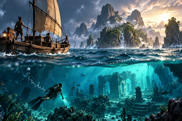 Navire et exploration sous-marine dans un univers de survie
