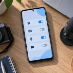 Téléphone illustrant les autorisations de caméra, de microphone et de localisation