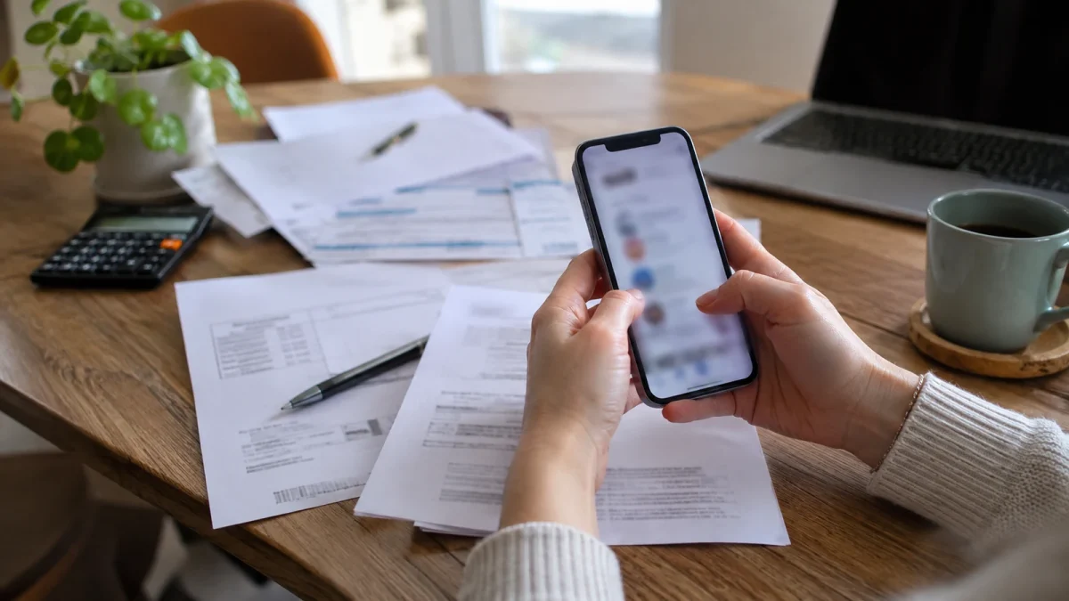 Illustration : Téléphone utilisé près de documents personnels