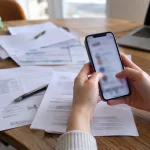 Illustration : Téléphone utilisé près de documents personnels
