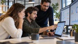 Une équipe examine un processus métier automatisé dans un bureau.
