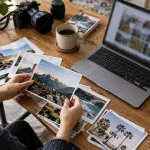 Illustration : Tri de photos près d’un ordinateur