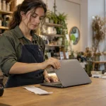 Illustration : Ordinateur et reçu sur un comptoir