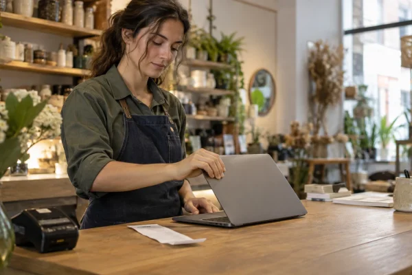 Illustration : Ordinateur et reçu sur un comptoir