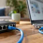 Illustration : Prises Ethernet et câble réseau en gros plan