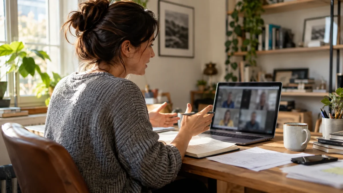 Illustration : Visioconférence dans un bureau domestique