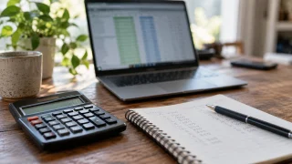 Illustration : Calculatrice près d’un tableur