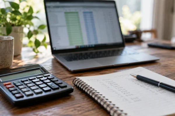 Illustration : Calculatrice près d’un tableur