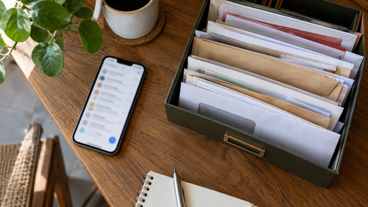 Illustration : Téléphone près d’un rangement de courrier
