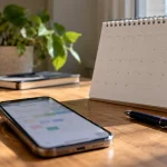 Illustration : Téléphone et calendrier sur un bureau