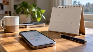 Illustration : Téléphone et calendrier sur un bureau