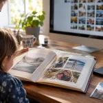 Illustration : Album de photos et disque près d’un PC