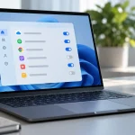 Ordinateur portable présentant une liste abstraite d’applications et de réglages