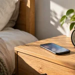 Illustration : Téléphone et réveil sur une table de chevet