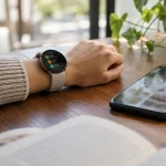 Illustration : Montre et téléphone sur une table de lecture