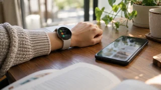 Illustration : Montre et téléphone sur une table de lecture