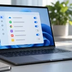Ordinateur portable présentant une liste abstraite d’applications et de réglages