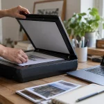 Illustration : Document papier sur un scanner