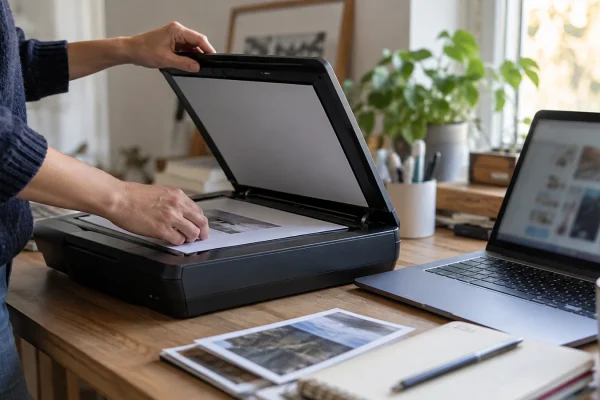 Illustration : Document papier sur un scanner