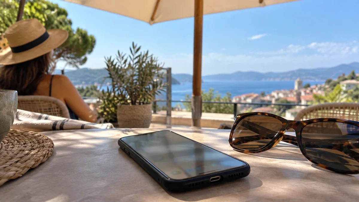 Illustration : Téléphone à l’ombre sur une terrasse