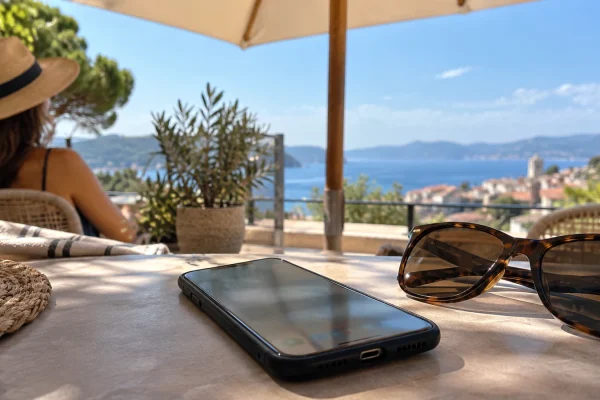 Illustration : Téléphone à l’ombre sur une terrasse